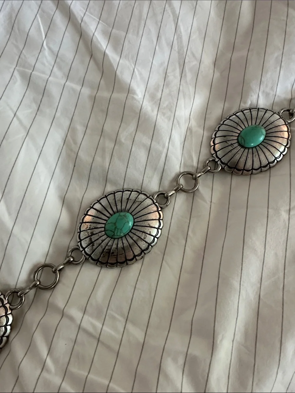Silver-Tone Concho Belt with Turquoise Accents - Women Jewelry